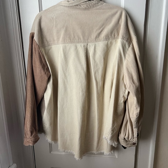 Umgee Two-Tone Corduroy Button-Up Jacket in Cream and Brown - Picture 5 of 10